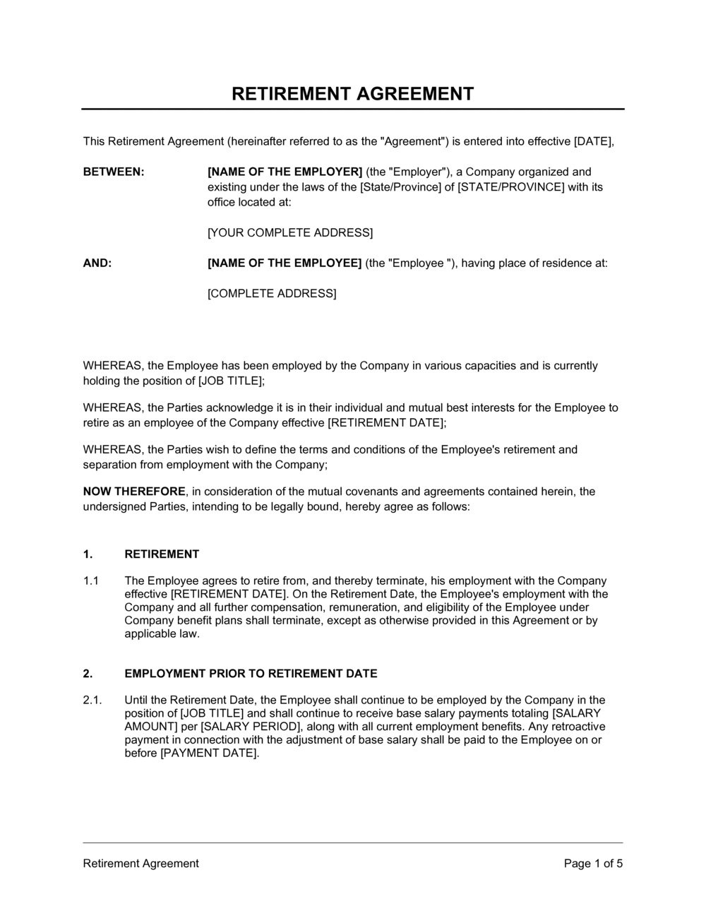 Business-in-a-Box's Retirement Agreement Template