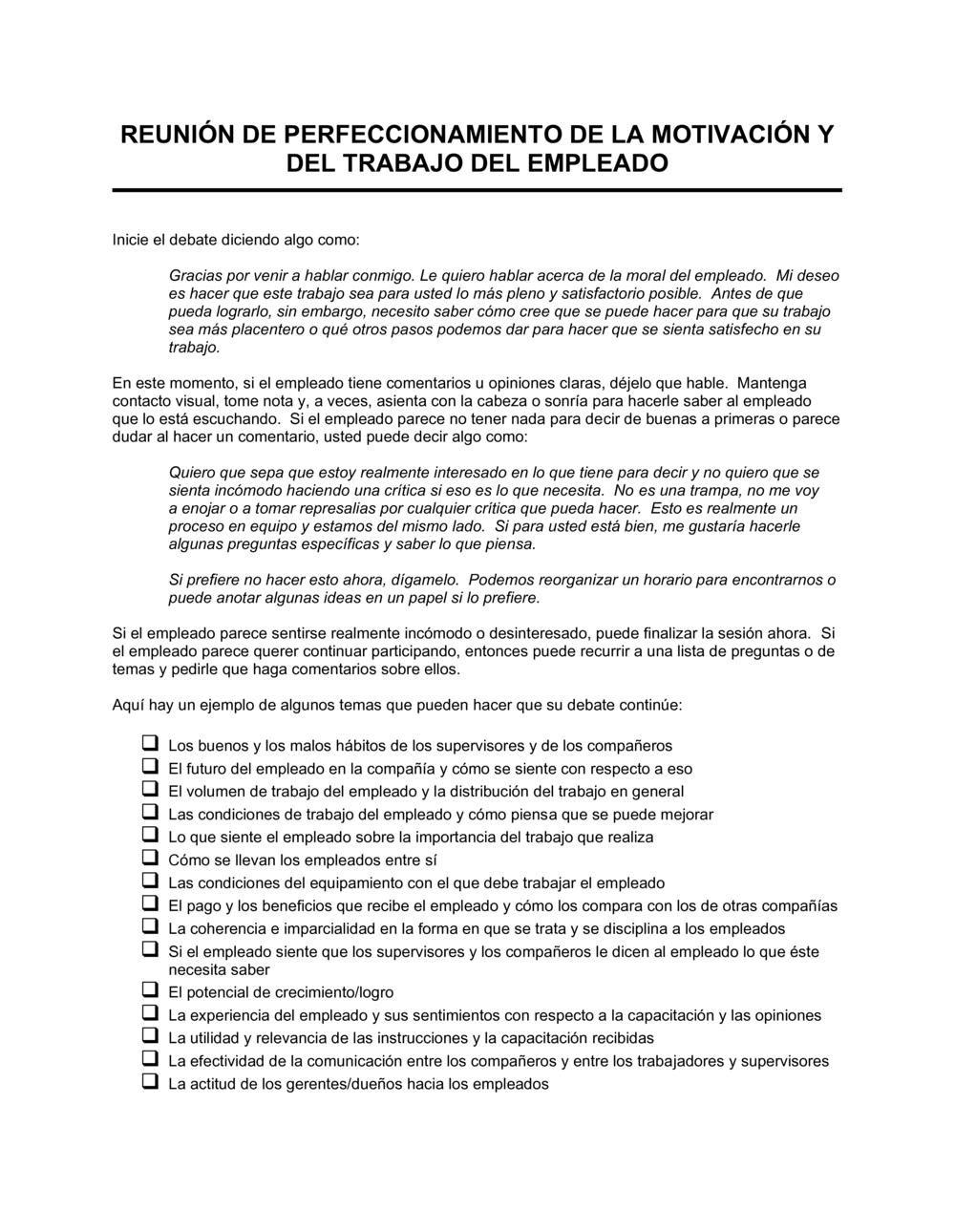 Business-in-a-Box's Reunión para mejorar el trabajo y motivación de un empleado