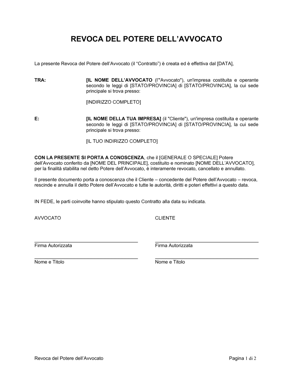 Business-in-a-Box's Revoca del potere dell'avvocato