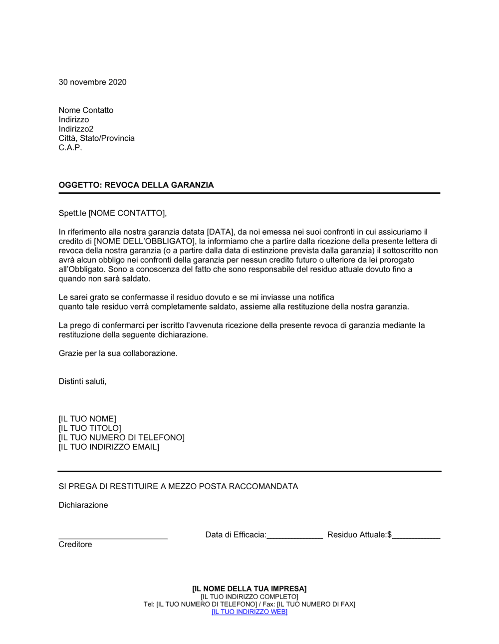 Business-in-a-Box's Revoca della garanzia