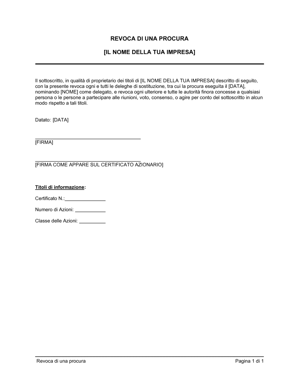 Business-in-a-Box's Revoca di una procura