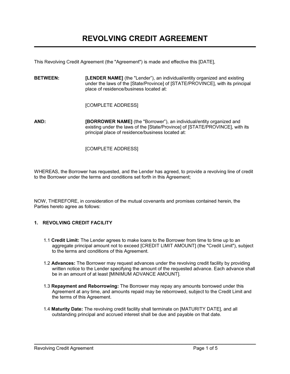 Business-in-a-Box's Revolving Credit Agreement Template