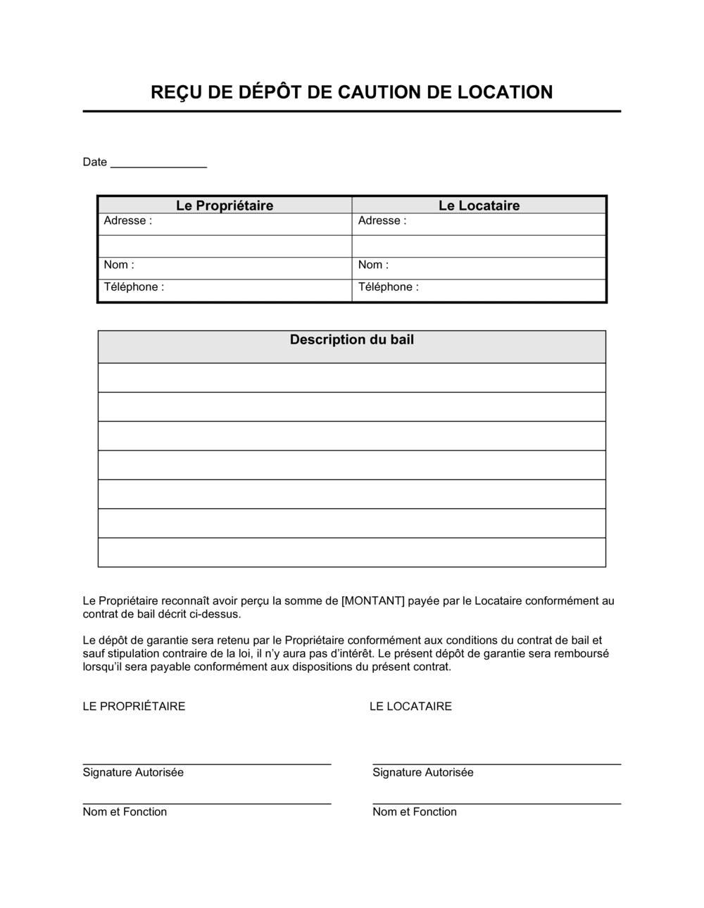 Business-in-a-Box's Reçu de dépôt de caution de location
