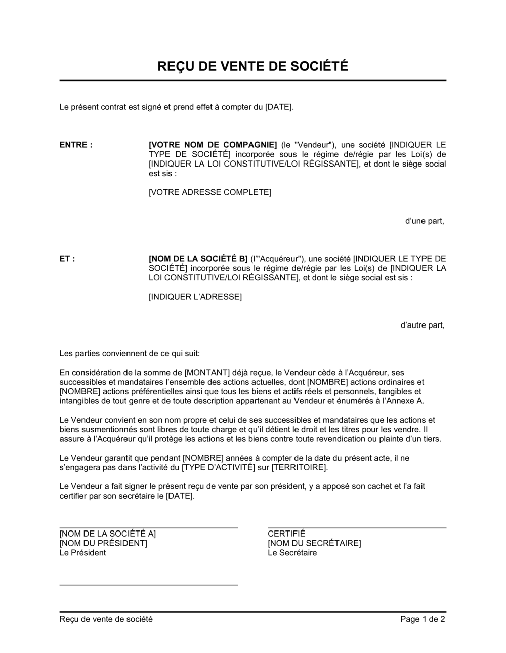 Business-in-a-Box's Reçu de vente de société