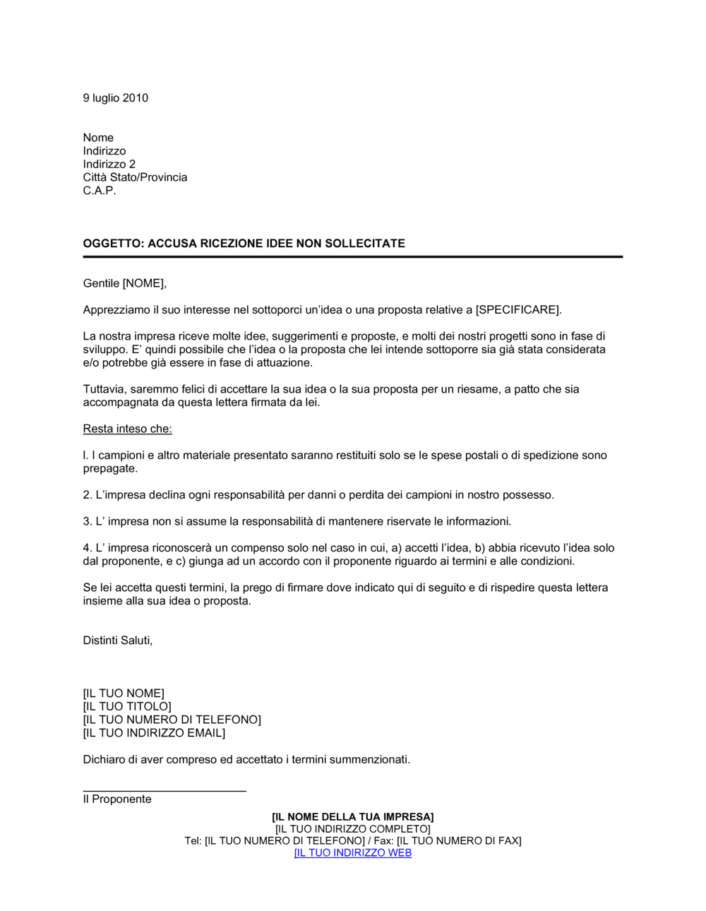 Business-in-a-Box's Ricezione idea non sollecitata