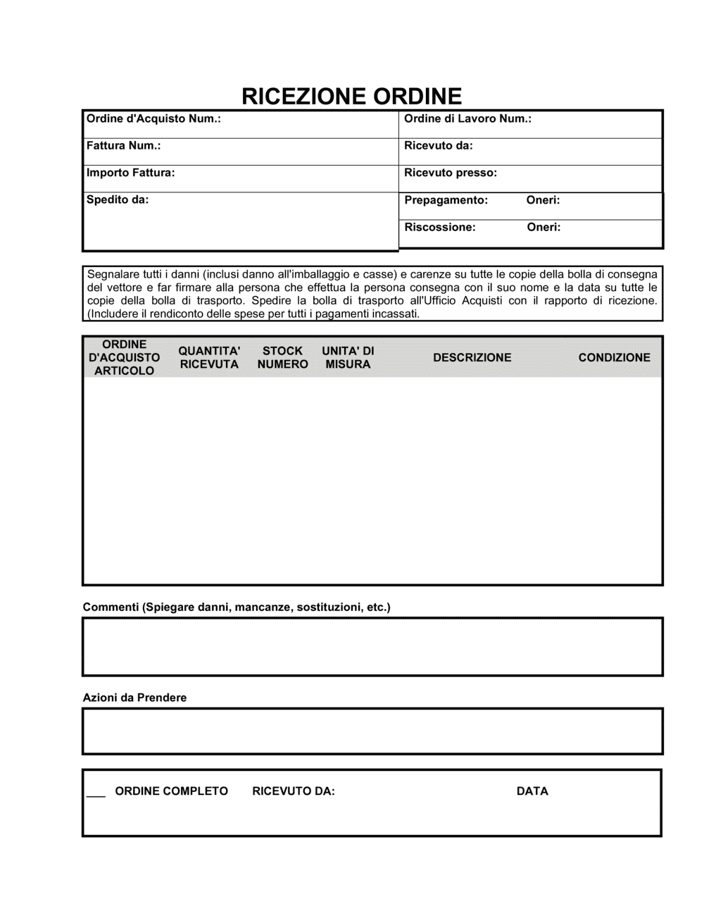 Business-in-a-Box's Ricezione ordine