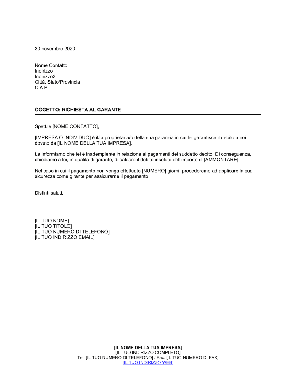 Business-in-a-Box's Richiesta al garante