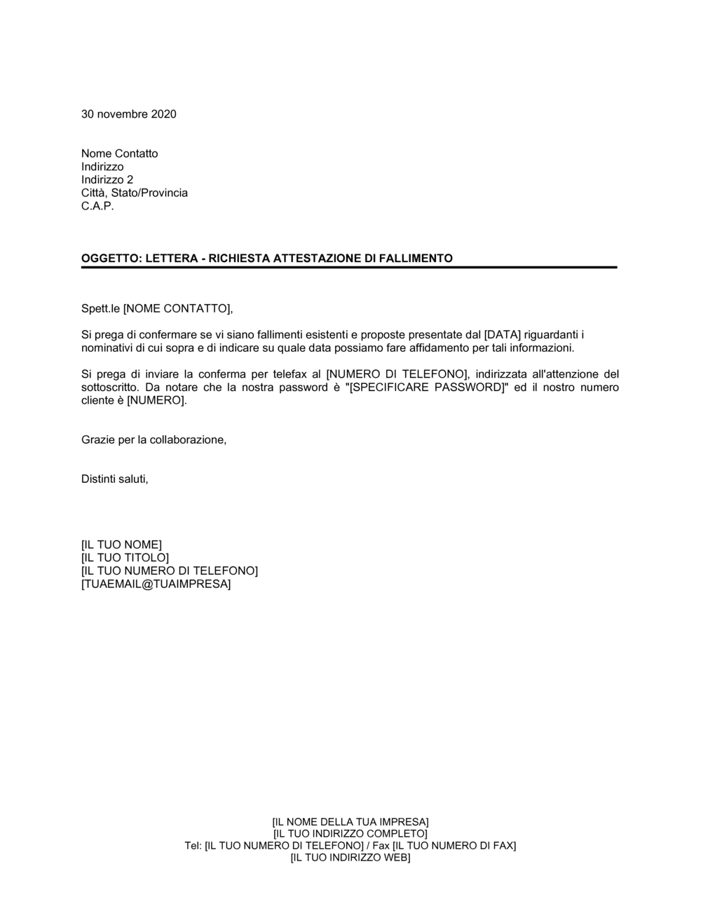 Business-in-a-Box's Richiesta attestazione di fallimento