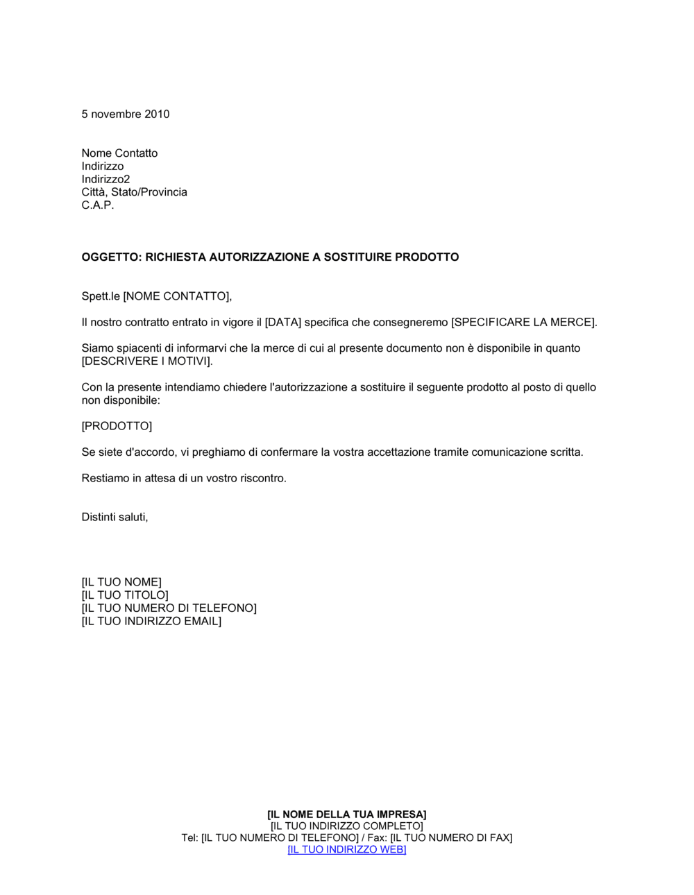 Business-in-a-Box's Richiesta autorizzazione a sostituire prodotto