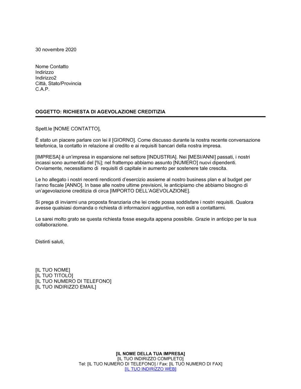 Business-in-a-Box's Richiesta di agevolazione creditizia