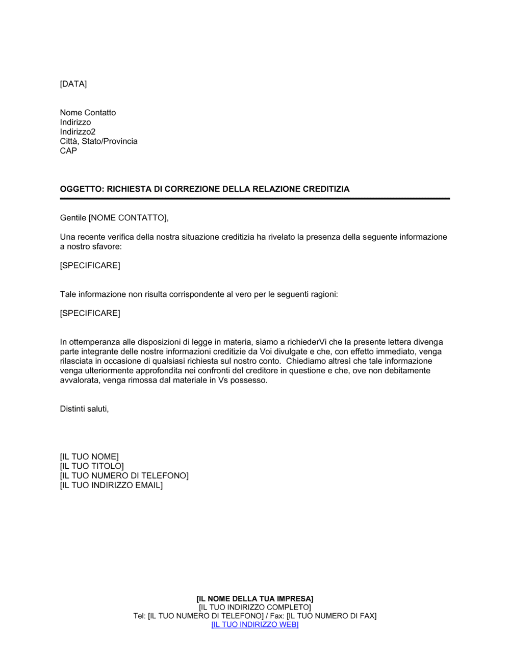 Business-in-a-Box's Richiesta di correzione della relazione creditizia