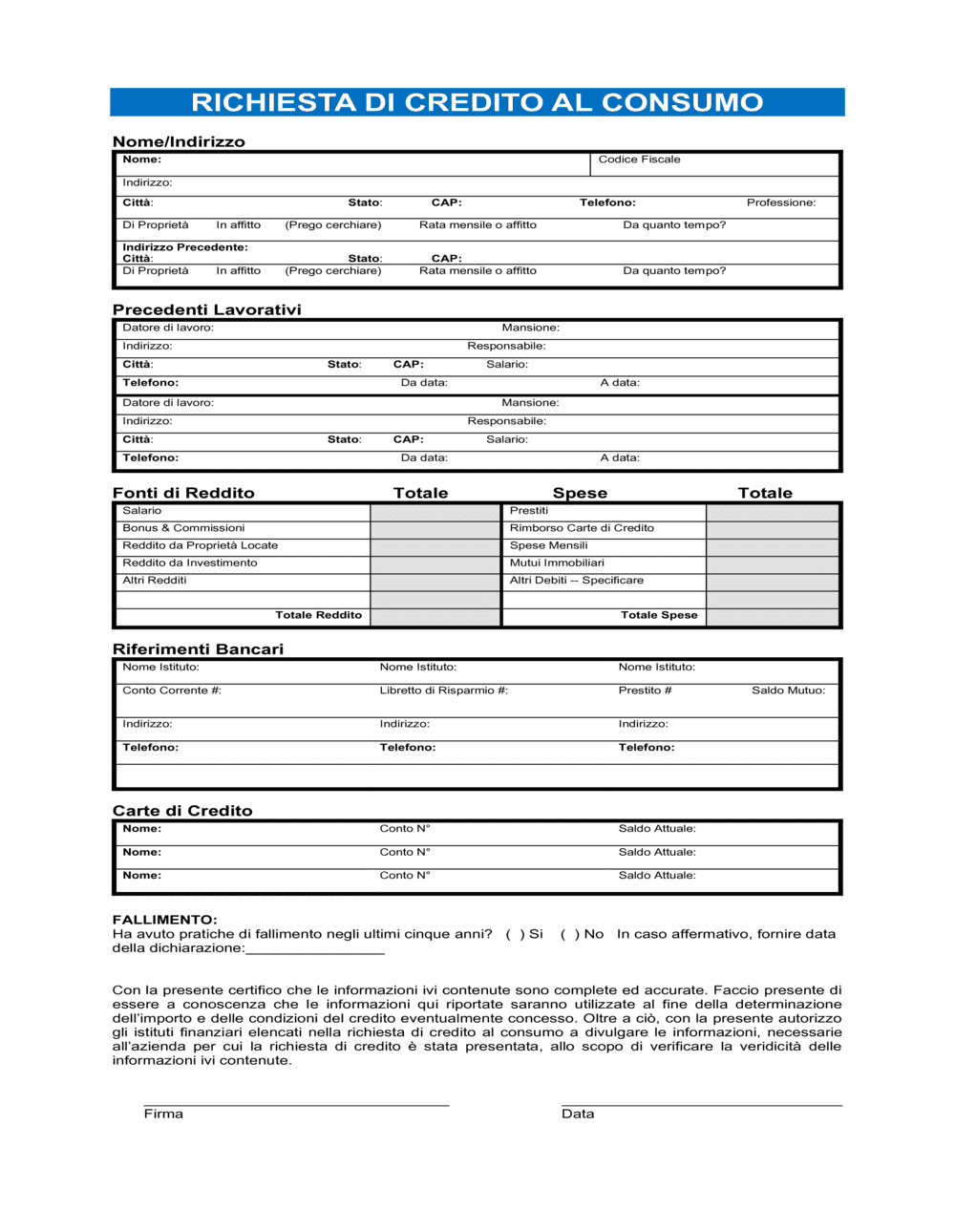 Business-in-a-Box's Richiesta di credito al consumo