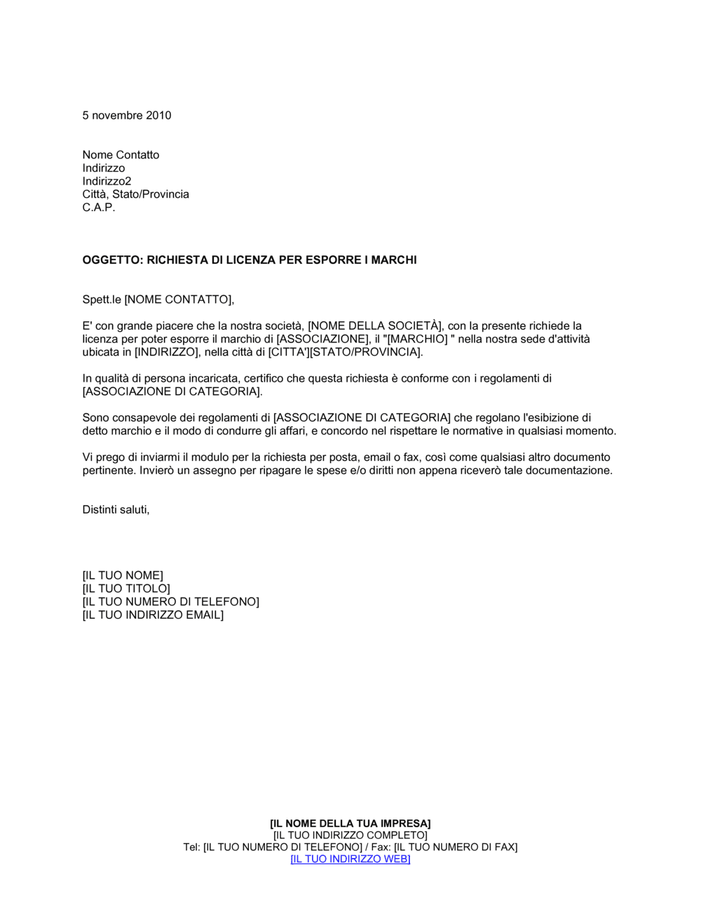 Business-in-a-Box's Richiesta di licenza per esporre i marchi