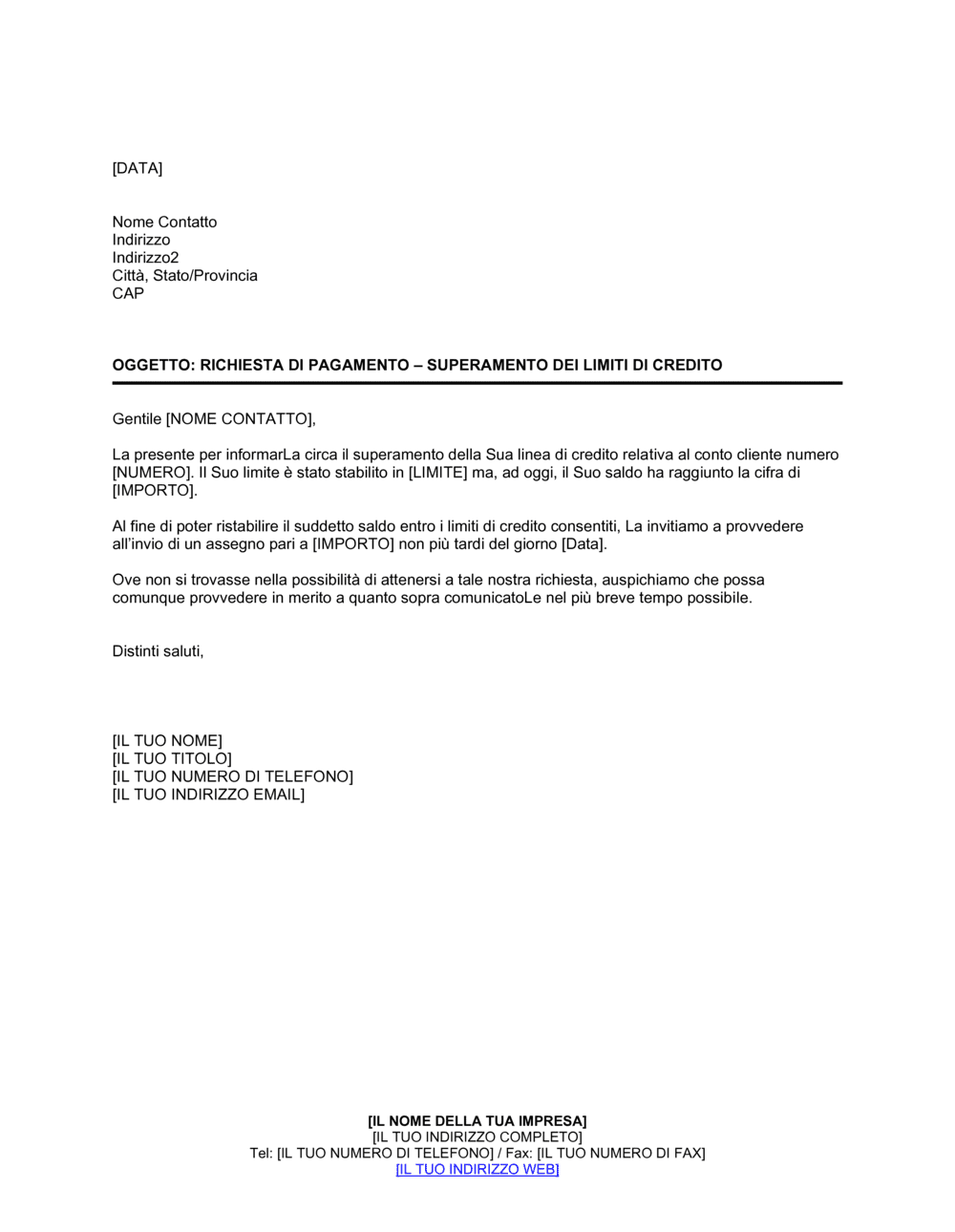 Business-in-a-Box's Richiesta di pagamento superamento dei limiti di credito