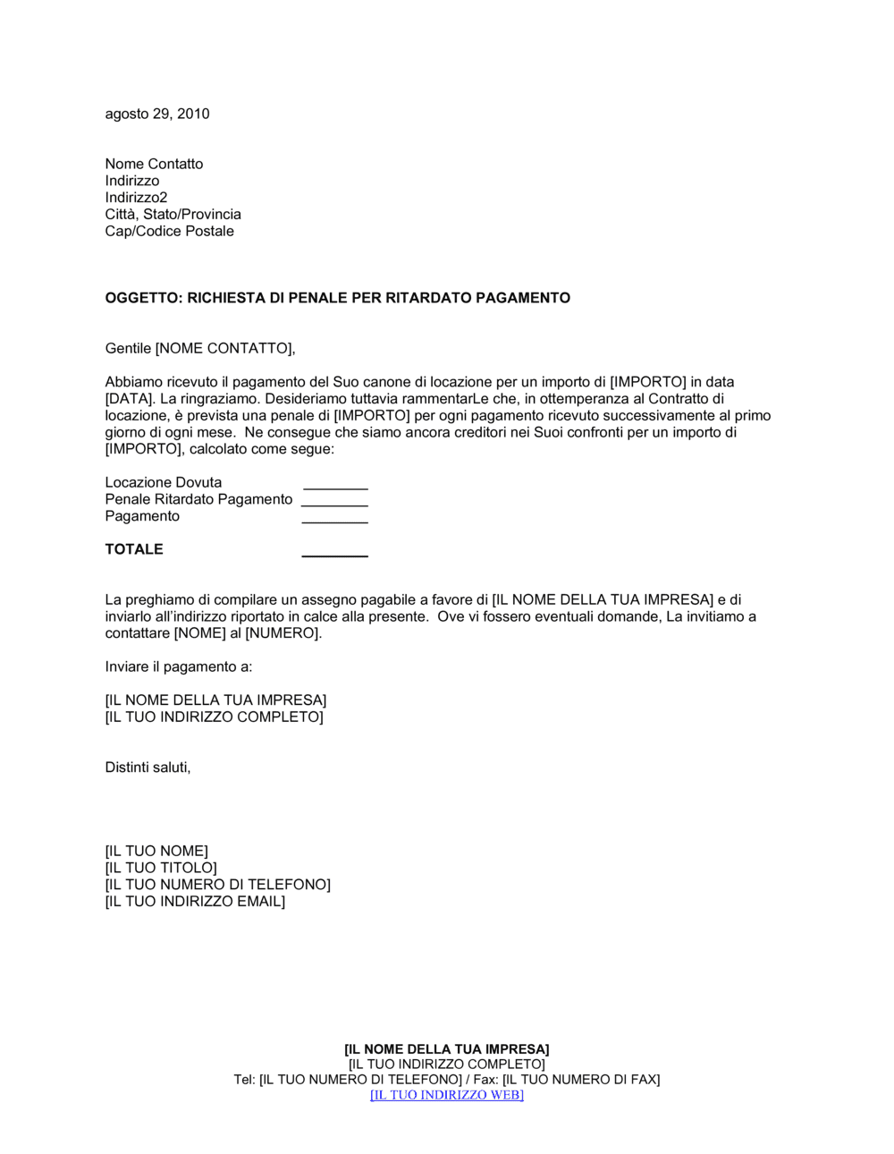 Business-in-a-Box's Richiesta di penale per ritardato pagamento