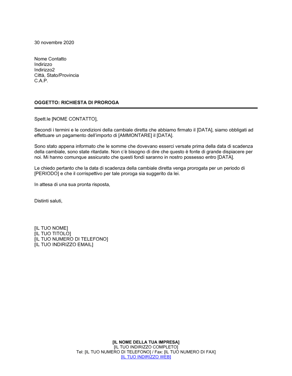 Business-in-a-Box's Richiesta di proroga per una cambiale diretta