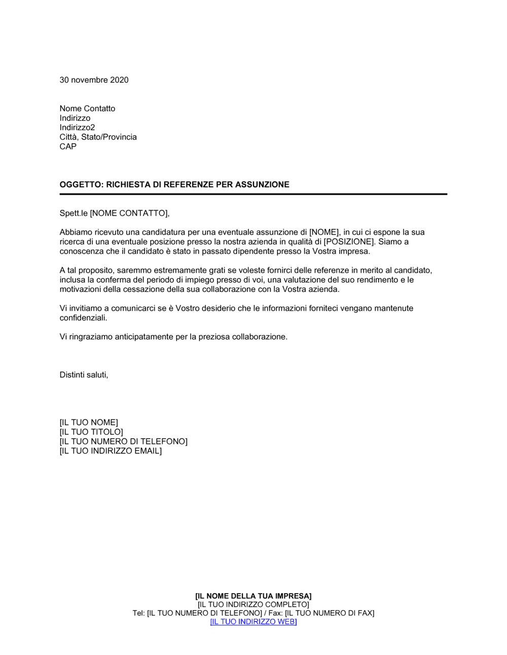 Business-in-a-Box's Richiesta di referenze per assunzione