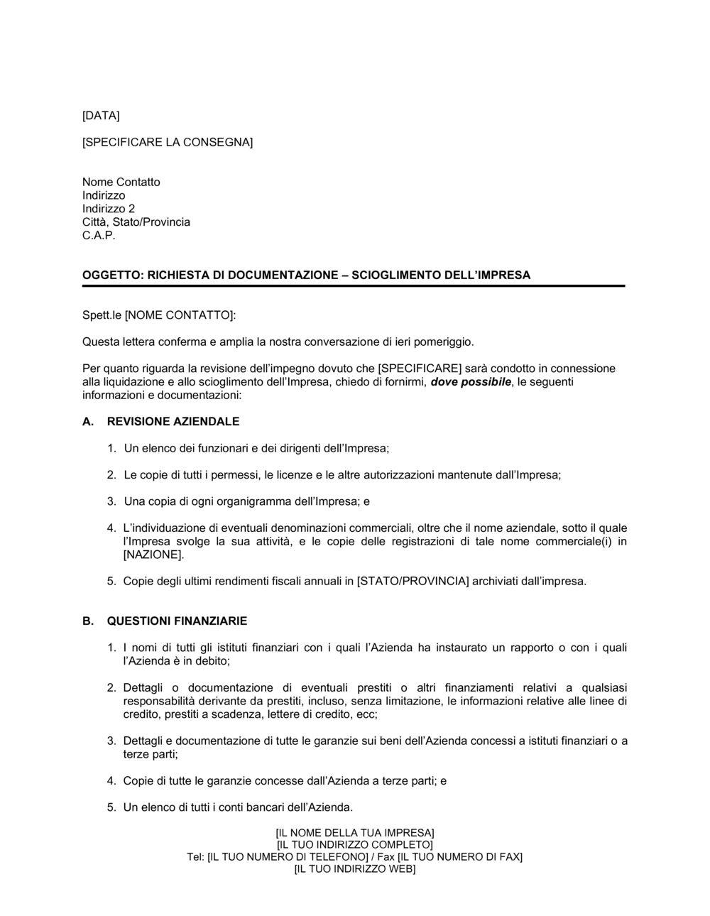 Business-in-a-Box's Richiesta documentazione scioglimento dell'impresa