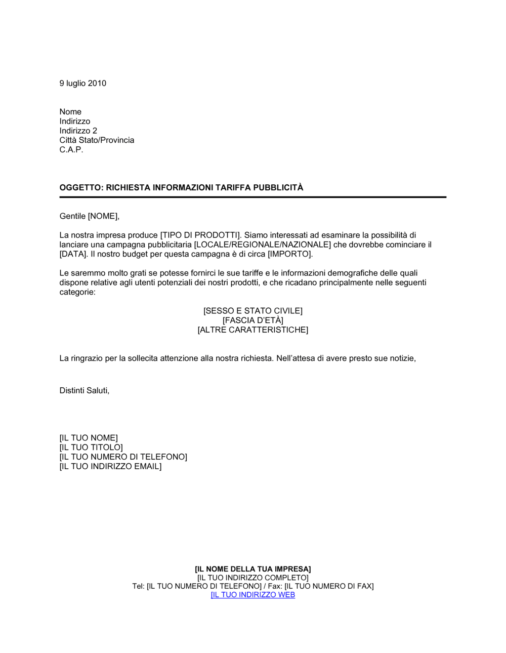 Business-in-a-Box's Richiesta info costi pubblicità