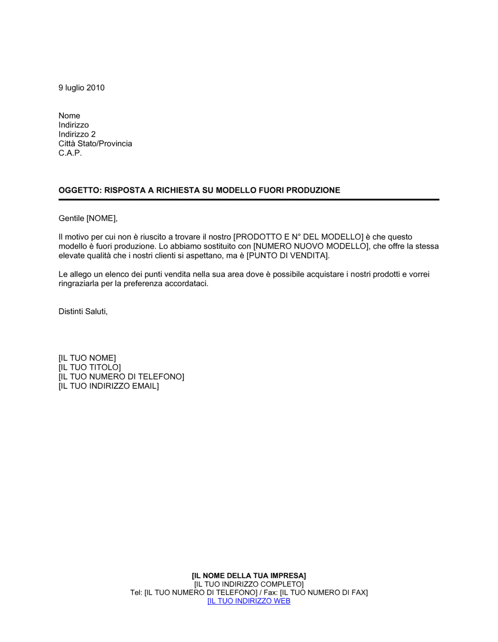 Business-in-a-Box's Richiesta modello fuori produzione