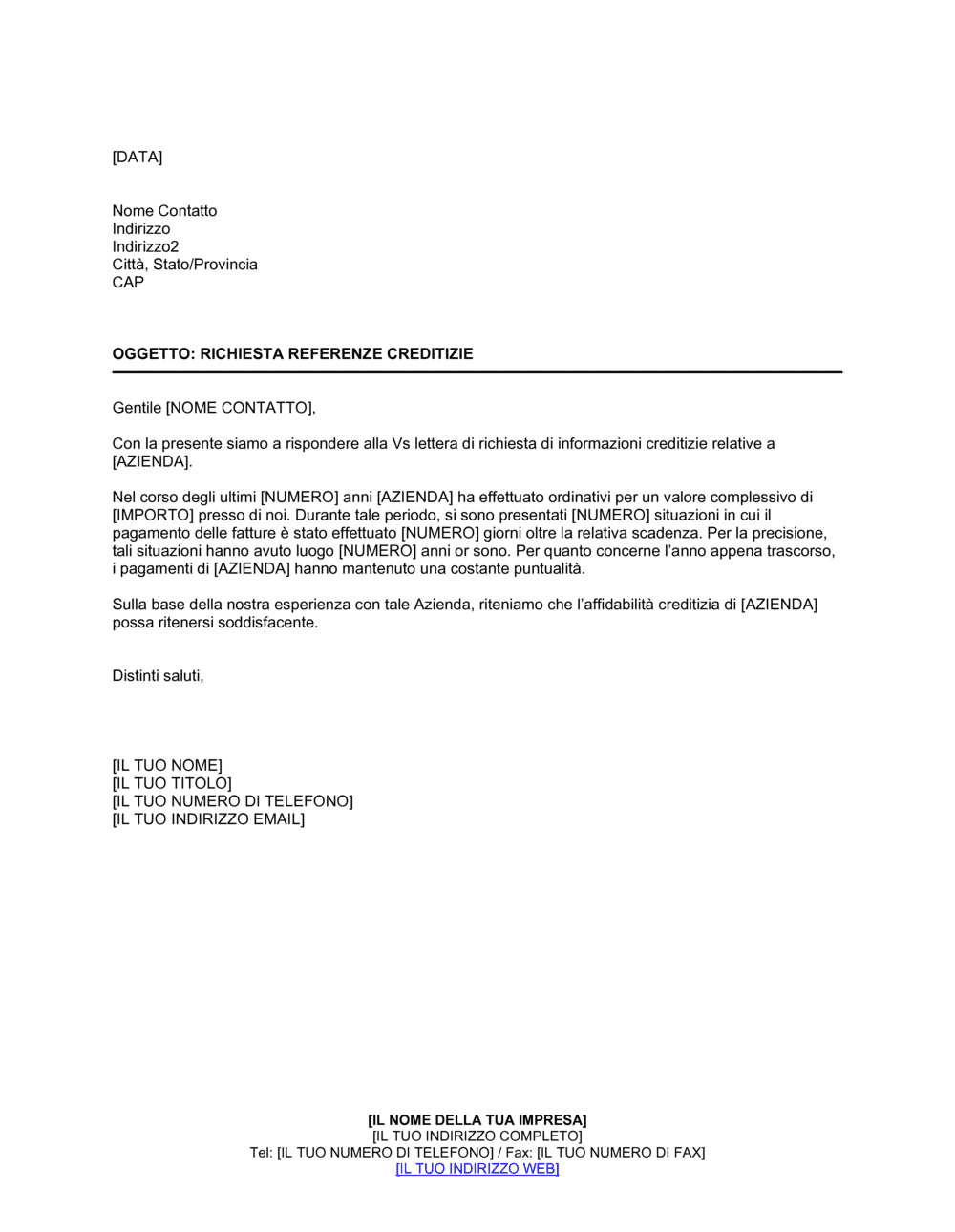 Business-in-a-Box's Richiesta referenze creditizie