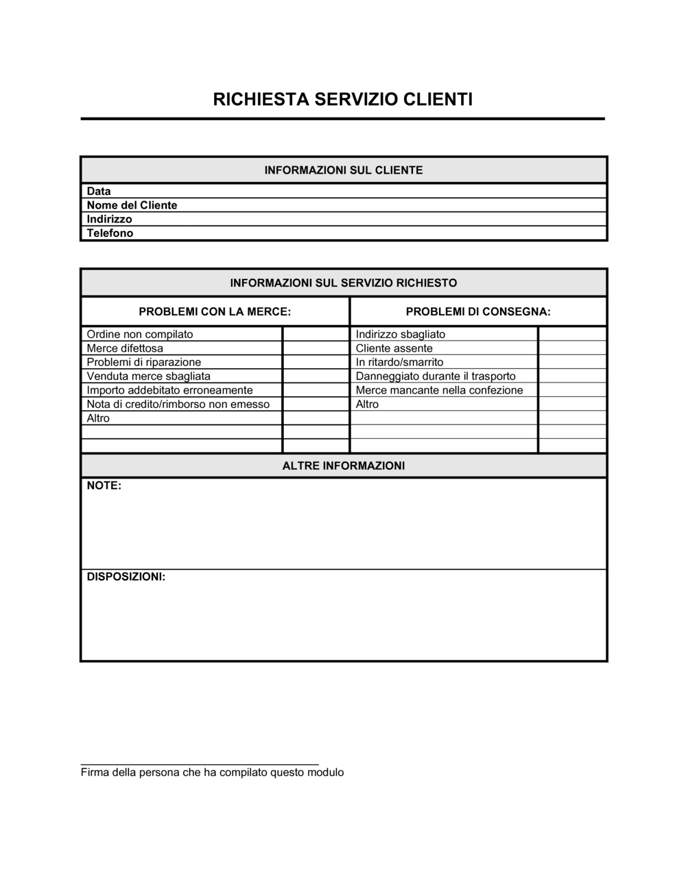 Business-in-a-Box's Richiesta servizio clienti