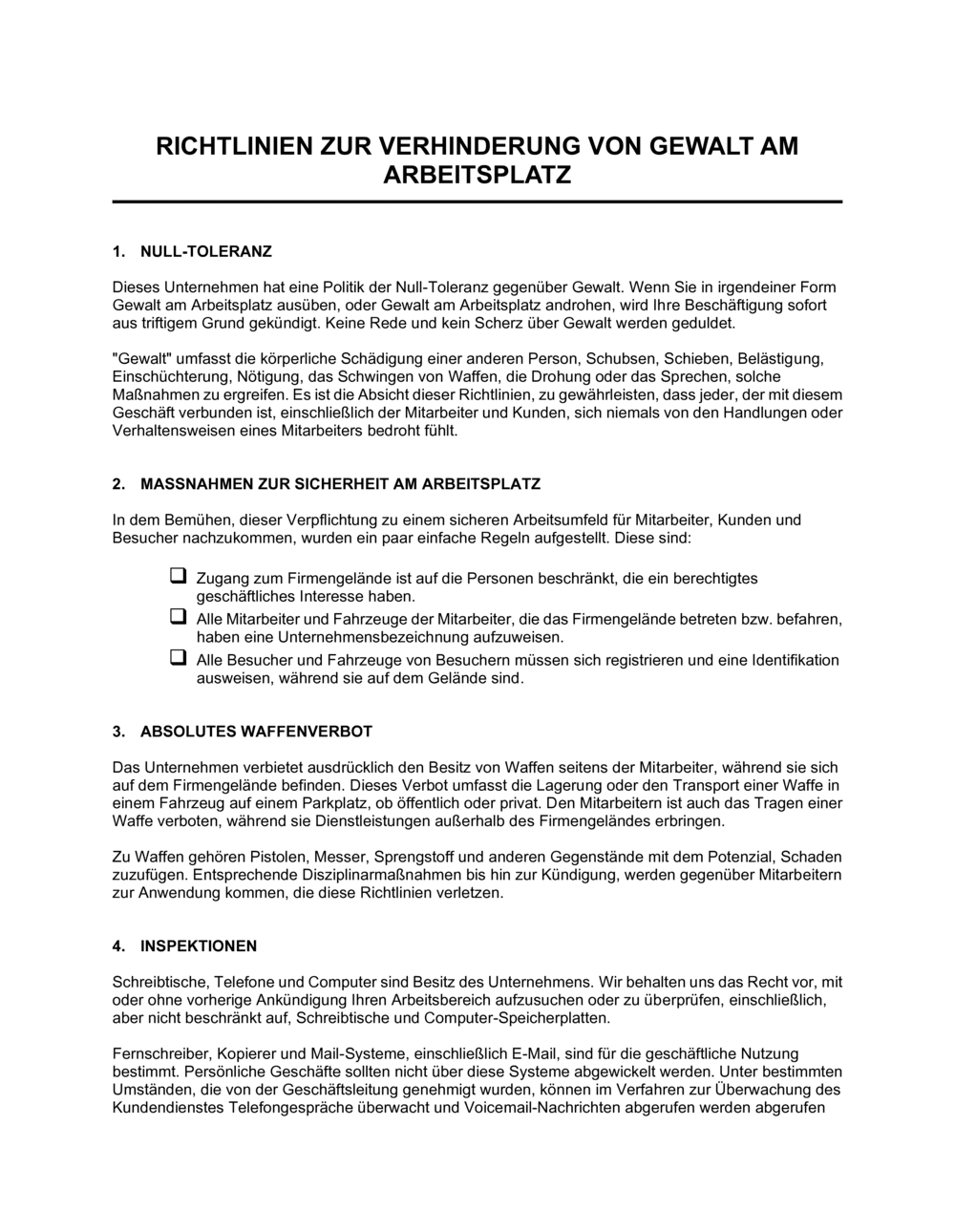 Business-in-a-Box's Richlinien zur Verhinderung von Gewalt am Arbeitsplatz