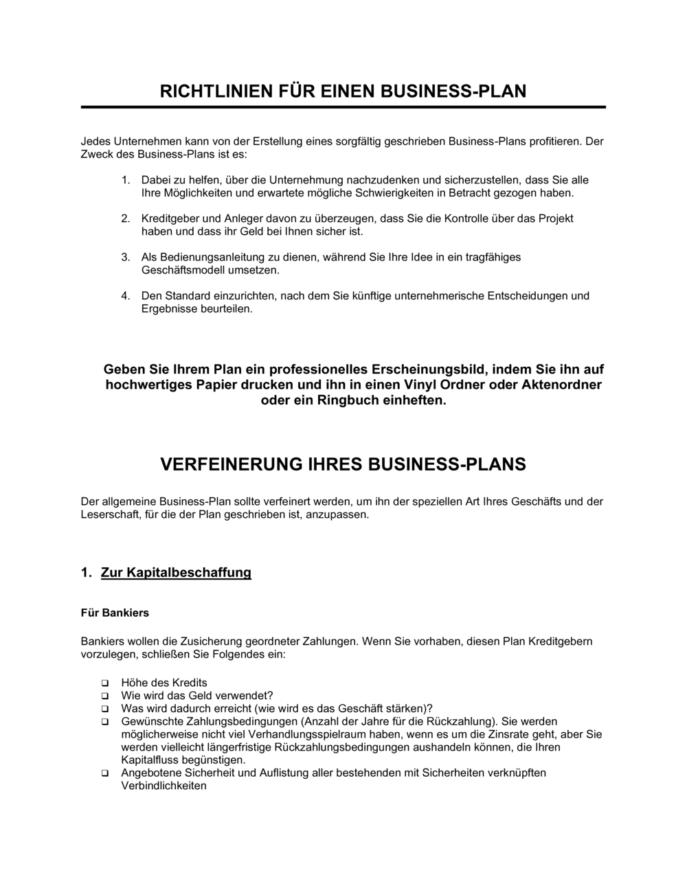 Business-in-a-Box's Richtlinien für einen Business-Plan