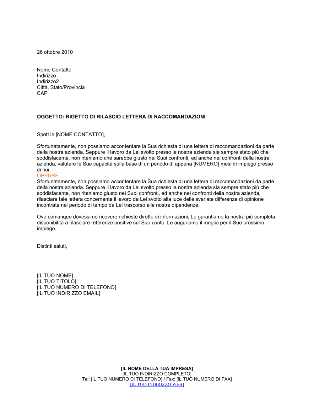 Business-in-a-Box's Rigetto di rilascio lettera di raccomandazioni