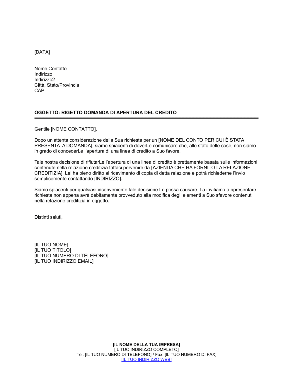 Business-in-a-Box's Rigetto domanda di apertura del credito (2)