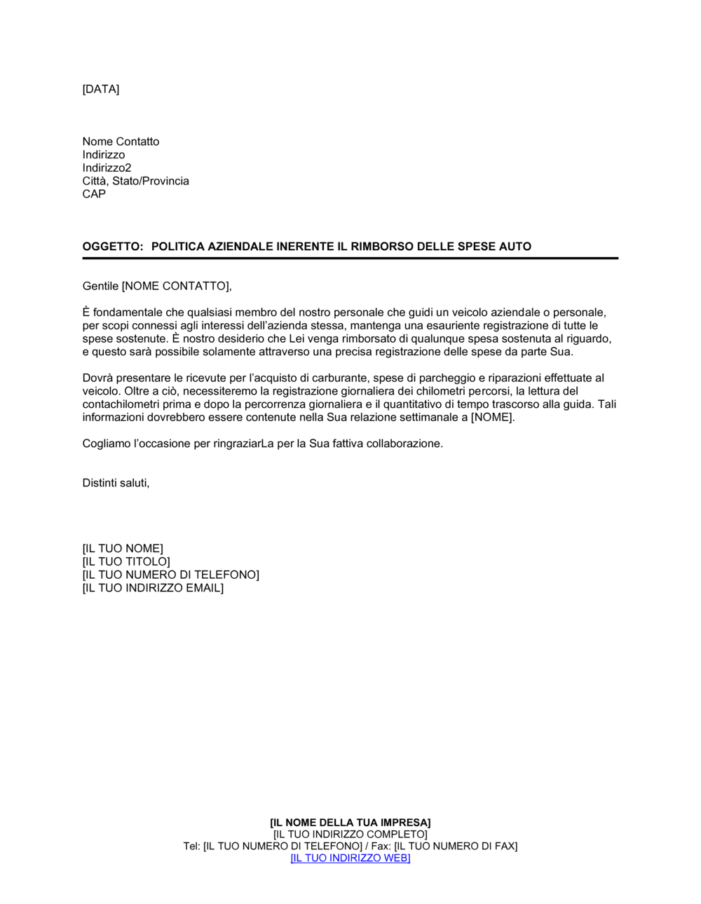 Business-in-a-Box's Rimborso delle spese auto