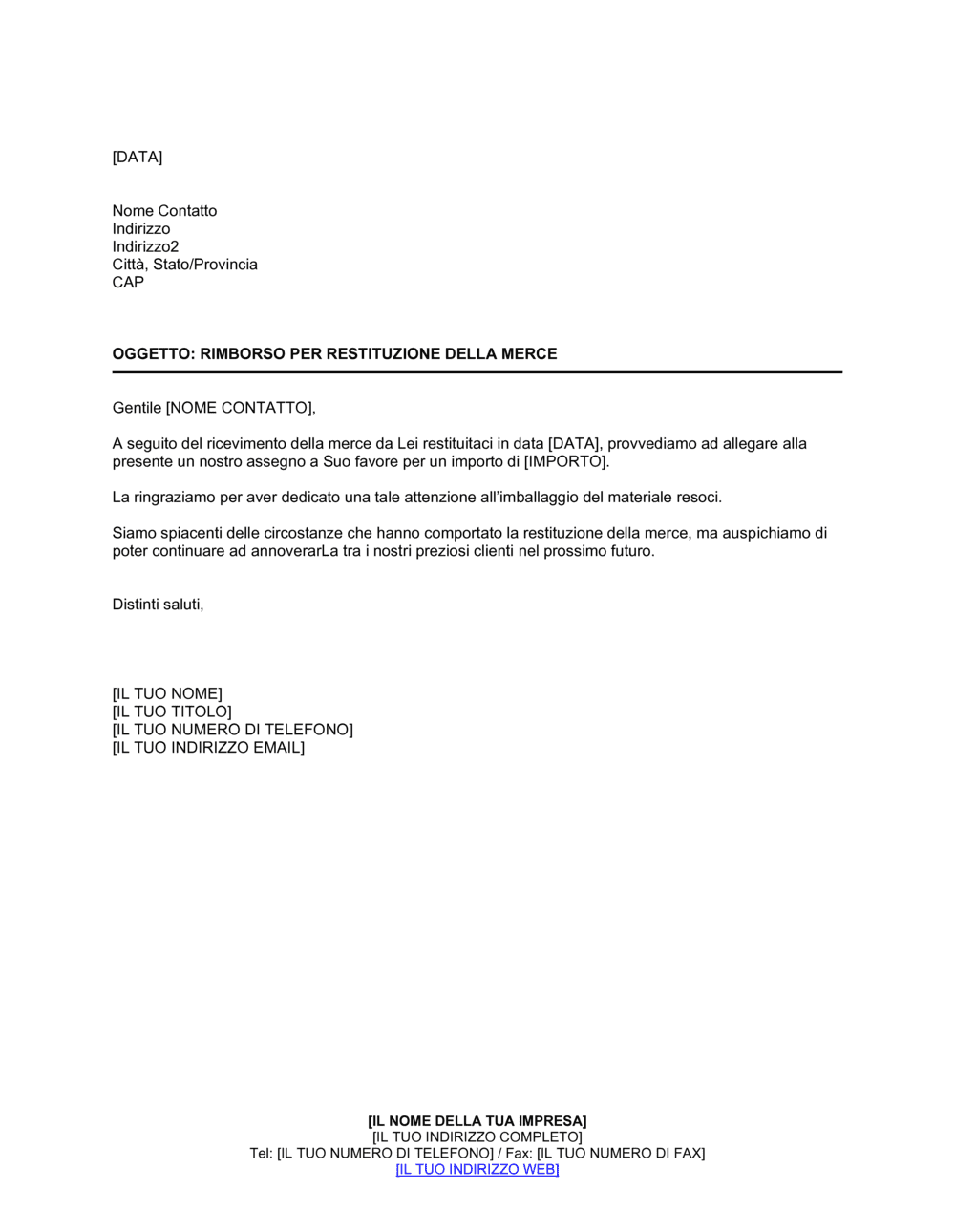 Business-in-a-Box's Rimborso per restituizione della merce