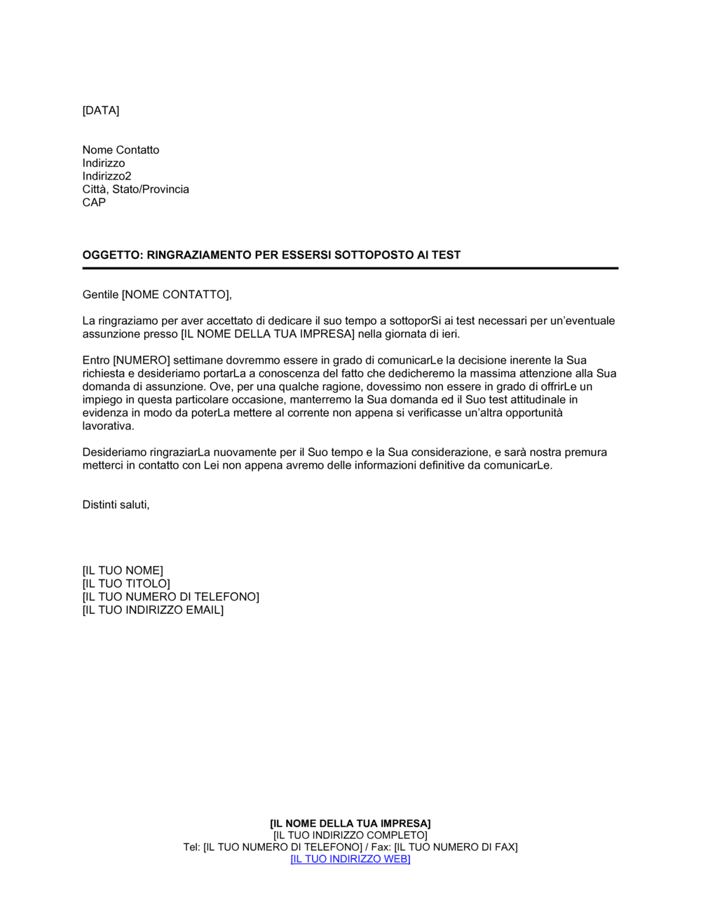 Business-in-a-Box's Ringraziamento per sottomissione test