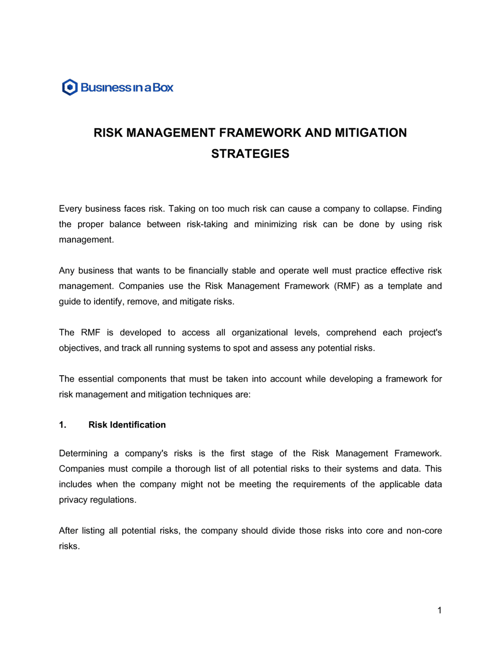 Business-in-a-Box's Risk Management Framework and Mitigation Strategies Template