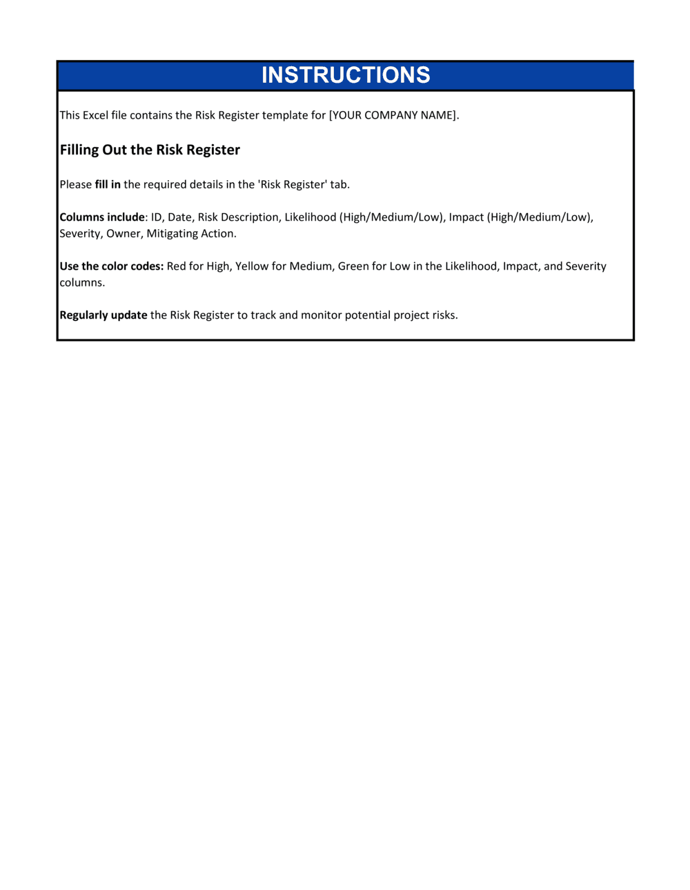 Business-in-a-Box's Risk Register Template