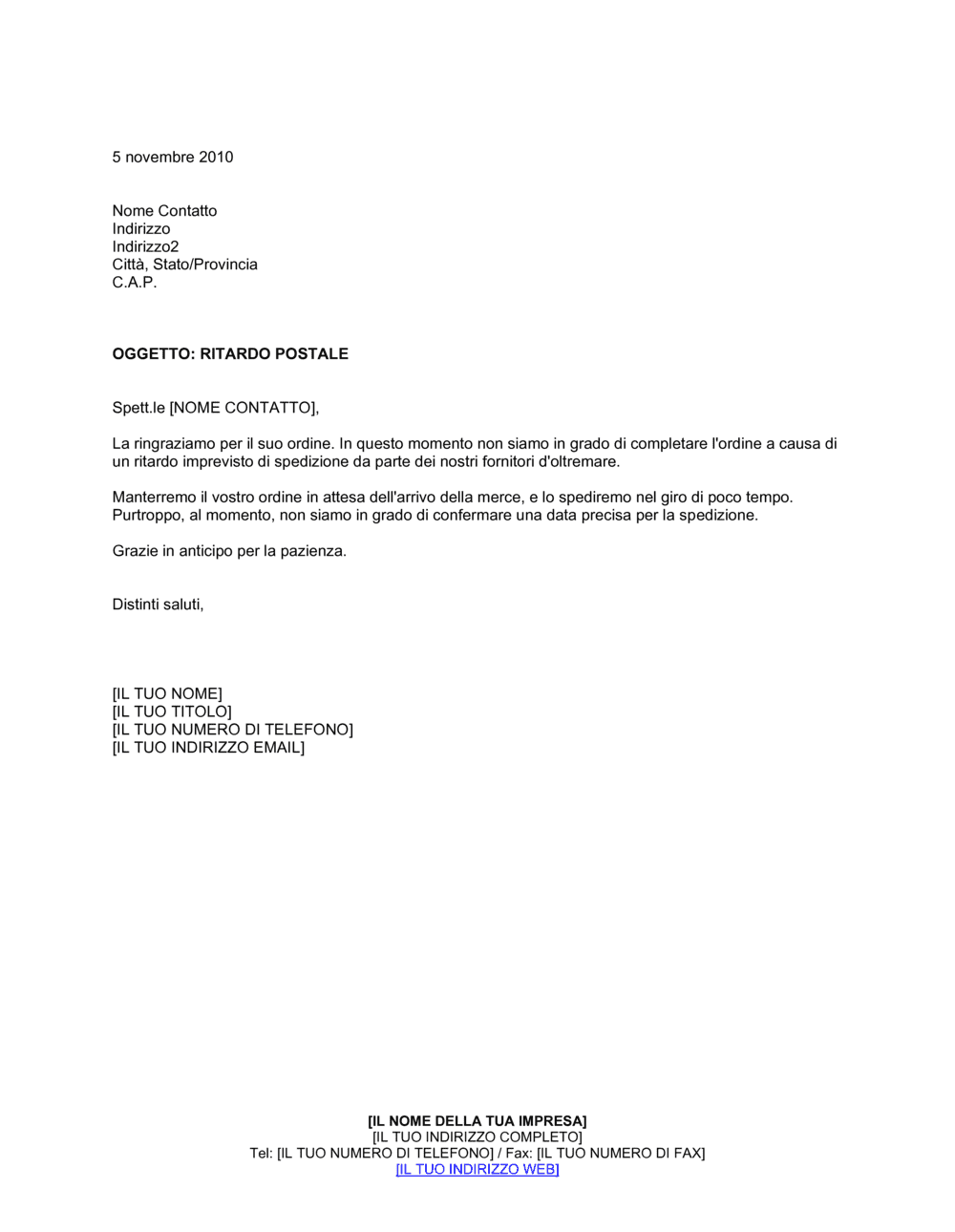 Business-in-a-Box's Ritardo postale