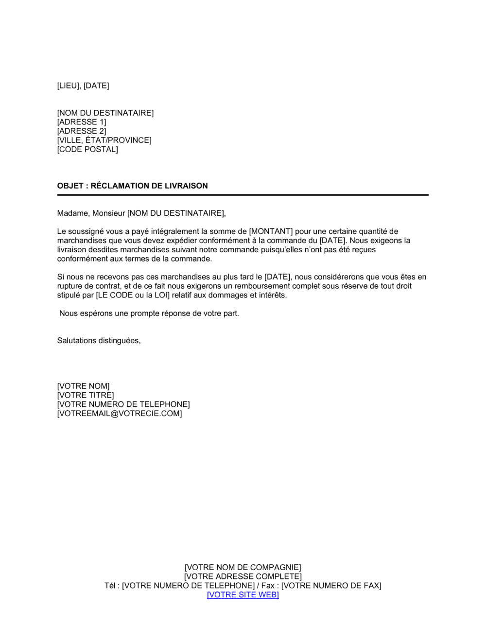 Business-in-a-Box's Réclamation de livraison