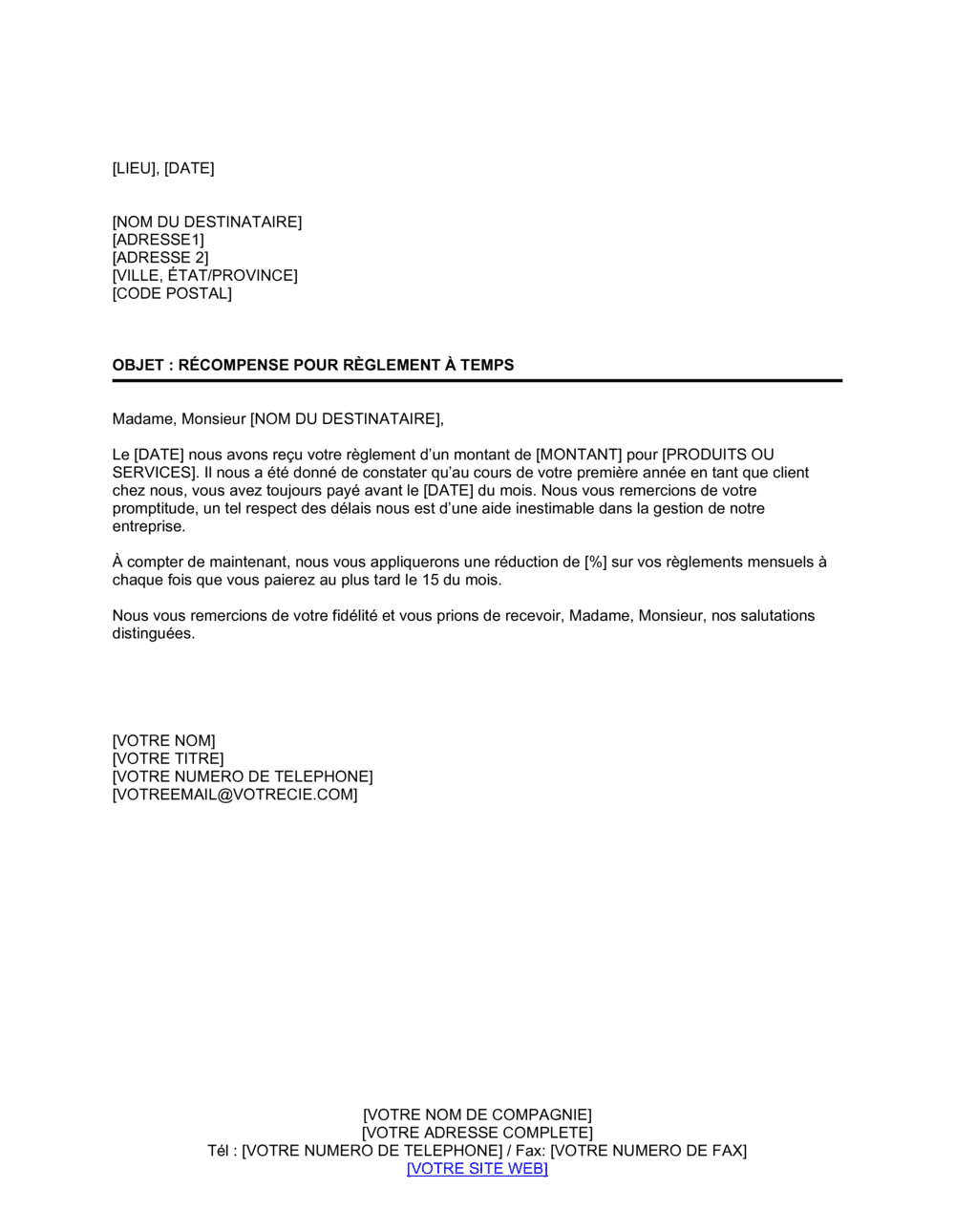 Business-in-a-Box's Récompense pour paiement à temps