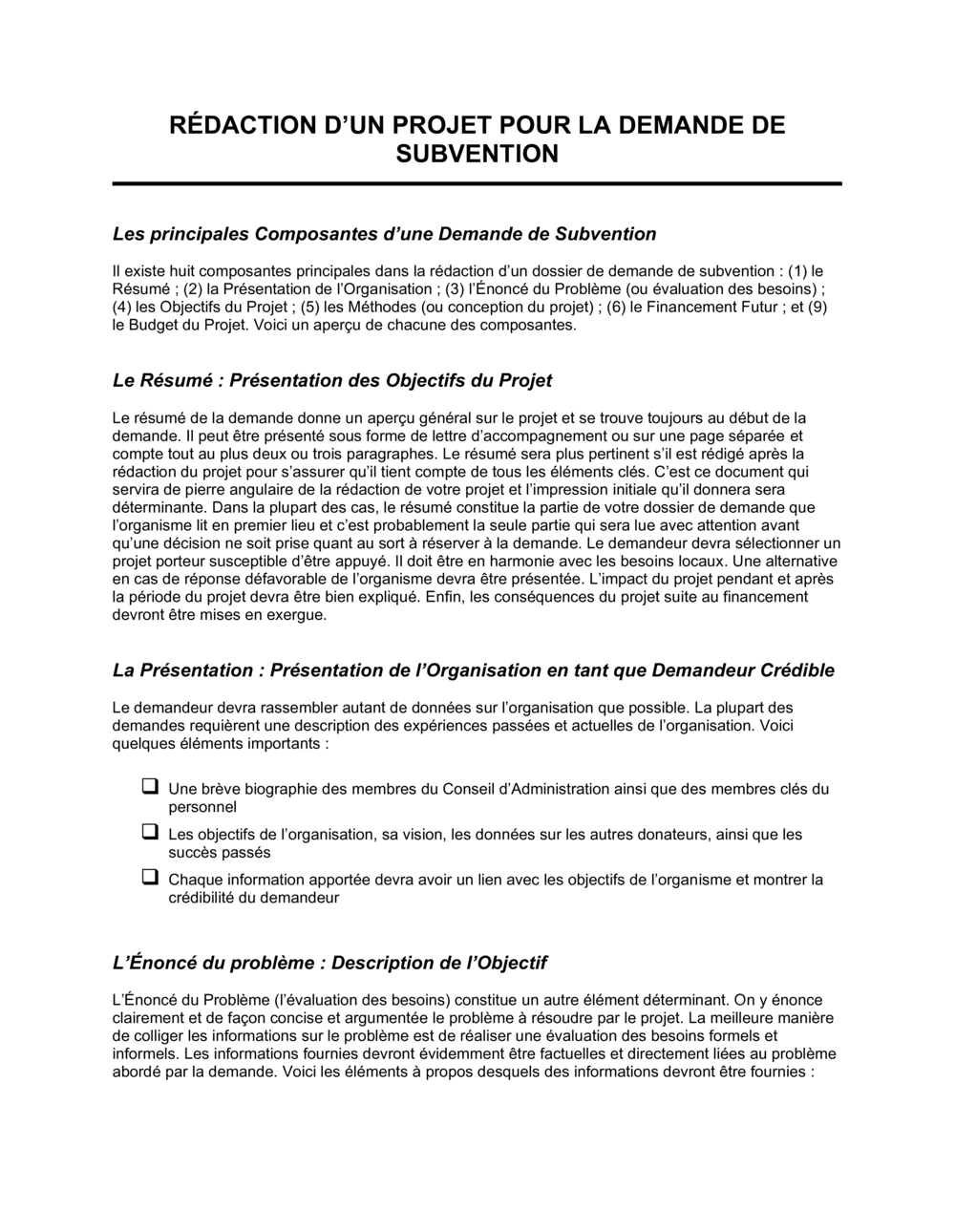 Business-in-a-Box's Rédaction de projet Demande de subvention