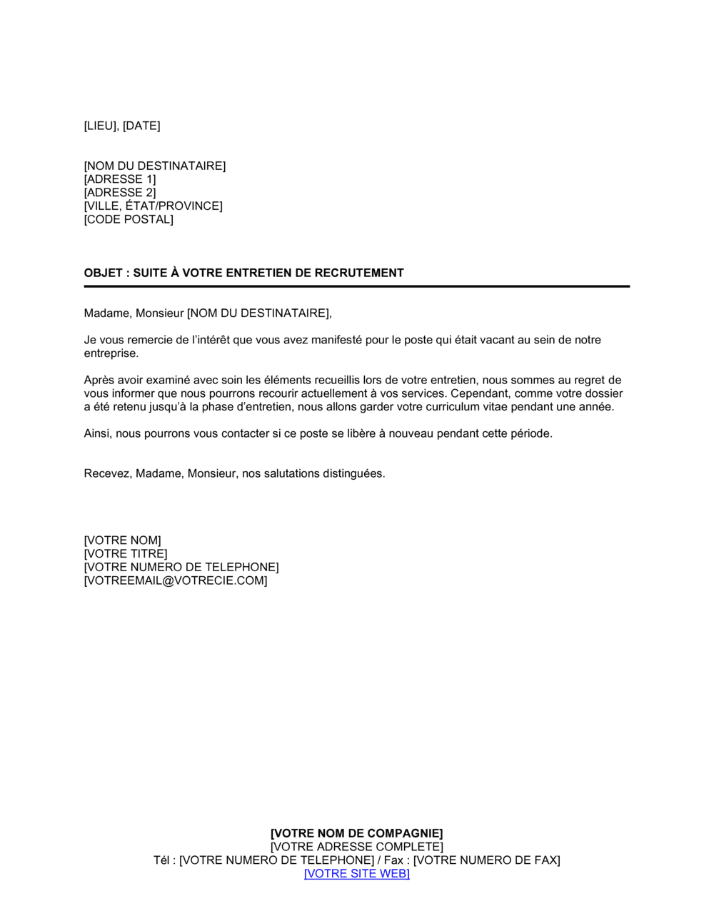 Business-in-a-Box's Réponse négative à un candidat Post entrevue