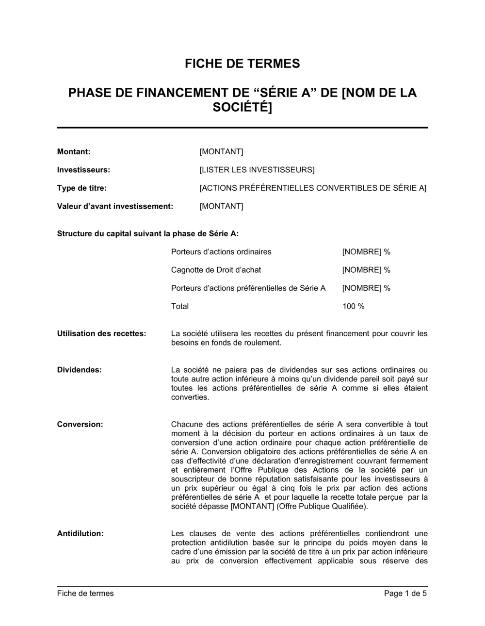 Business-in-a-Box's Résumé de conditions Financement de Série A