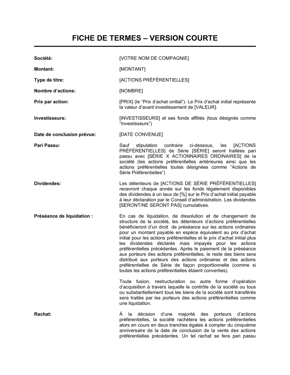 Business-in-a-Box's Résumé de conditions Version courte