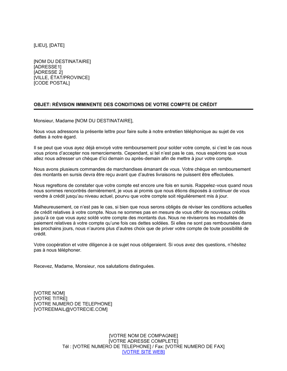 Business-in-a-Box's Révision de conditions d'un compte de crédit