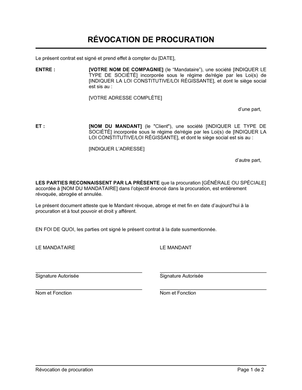 Business-in-a-Box's Révocation de procuration