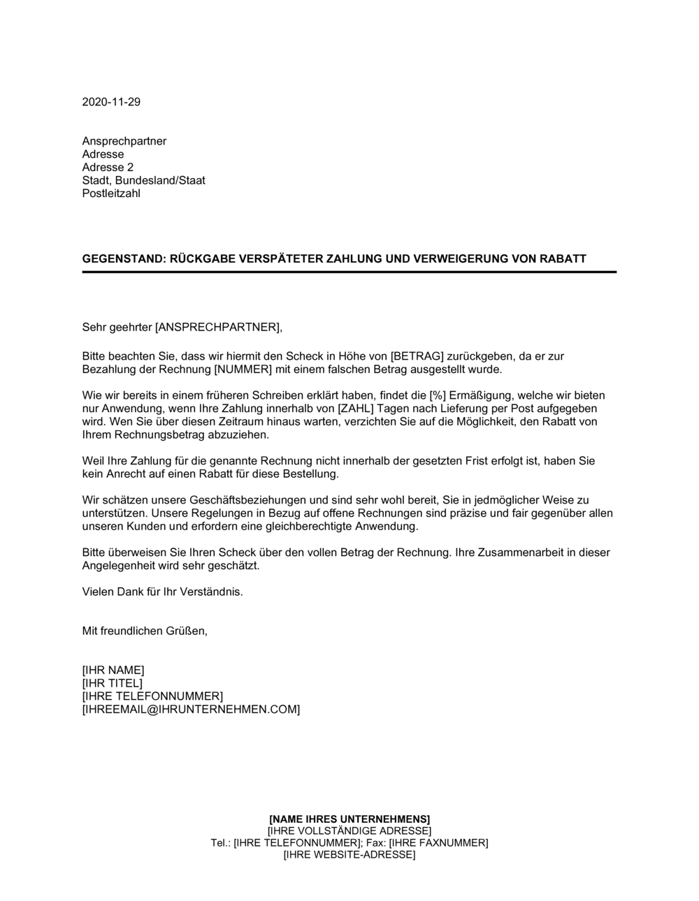 Business-in-a-Box's Rückgabe verspäteter Zahlung und Verweigerung von Rabatt