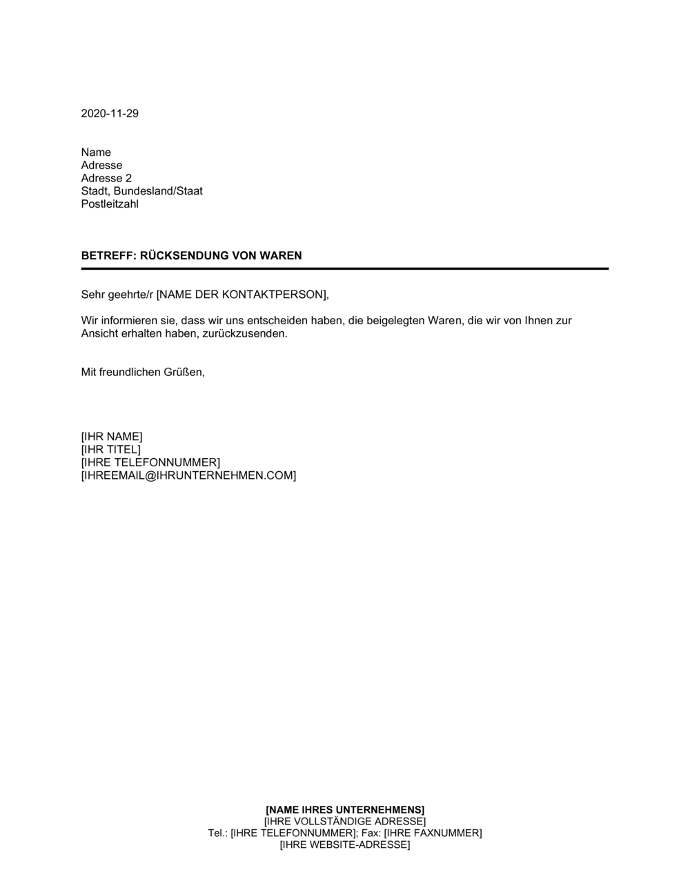 Rücksendung von Waren (Download)