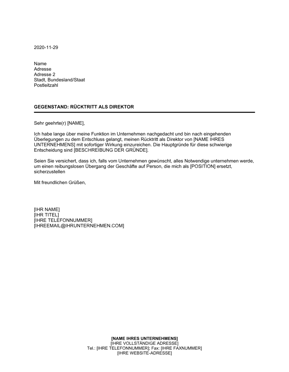 Business-in-a-Box's Rücktritt eines Direktors