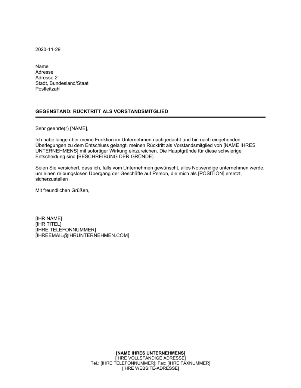 Business-in-a-Box's Rücktritt eines Vorstandsmitgliedes