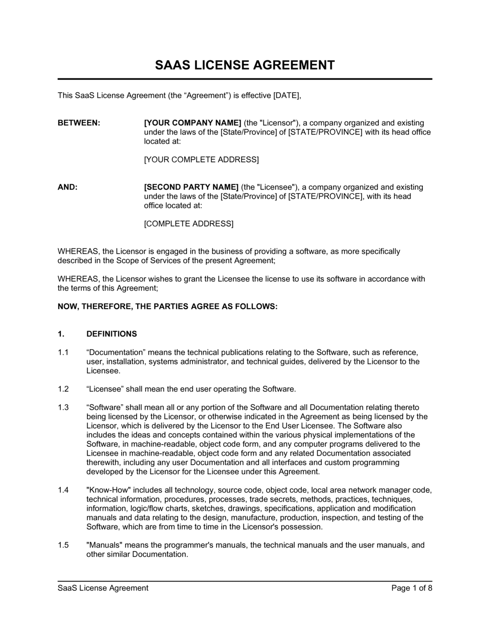 SaaS License Agreement Template by BusinessinaBox™