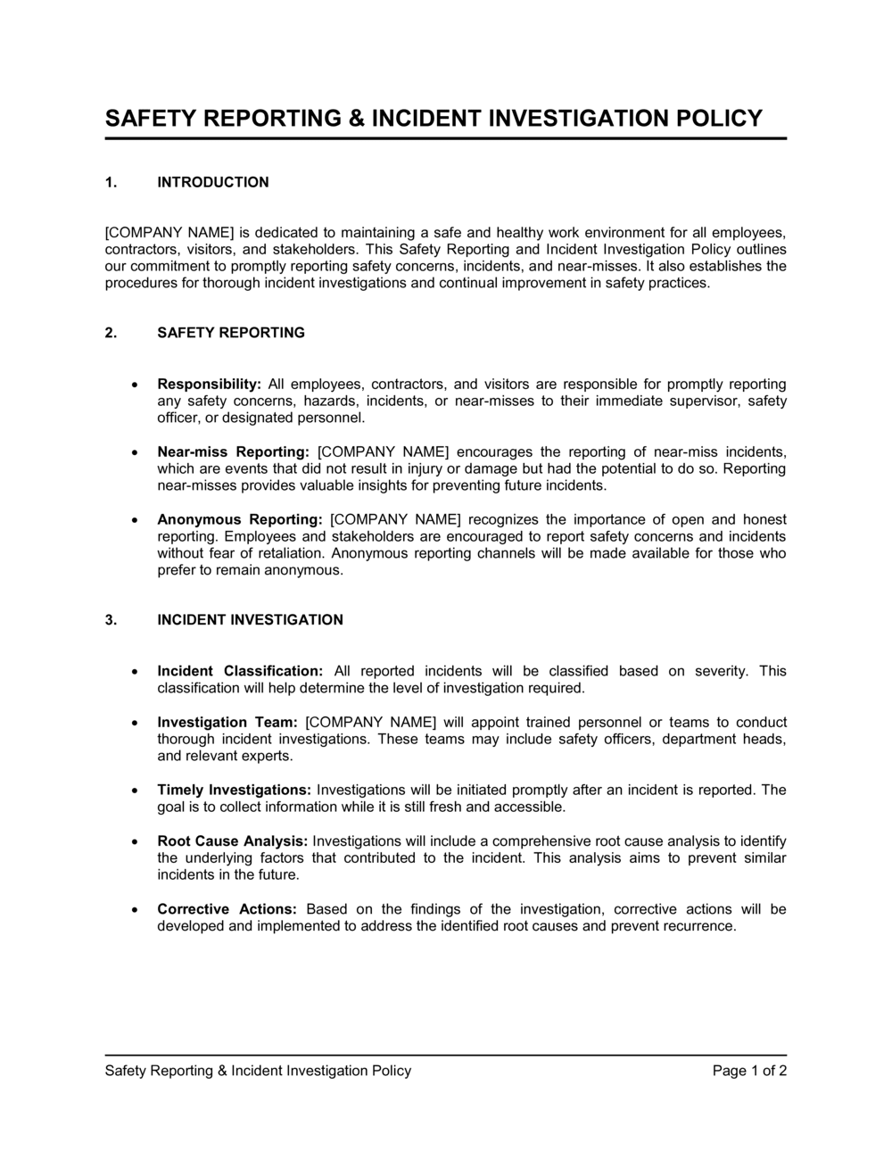 Business-in-a-Box's Safety Reporting and Incident Investigation Policy Template